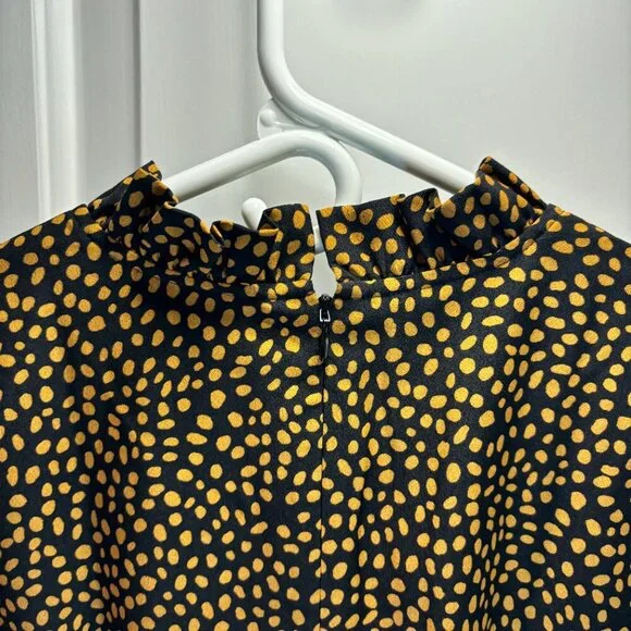 EUC J. Crew Factory Women's Size 6 Gold Dotted Black Dress Animal print - Picture 3 of 13